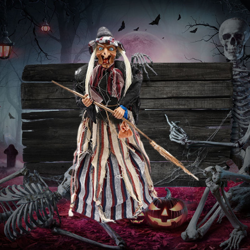 BinKFF 3.9 FT Halloween Animated Standing Witch, Life Size Animatronic Witch with Pre-Recorded Phrases, Glowing Red Eyes, Posable Arms, Ideal for Halloween Indoor/Outdoor Holiday Decor