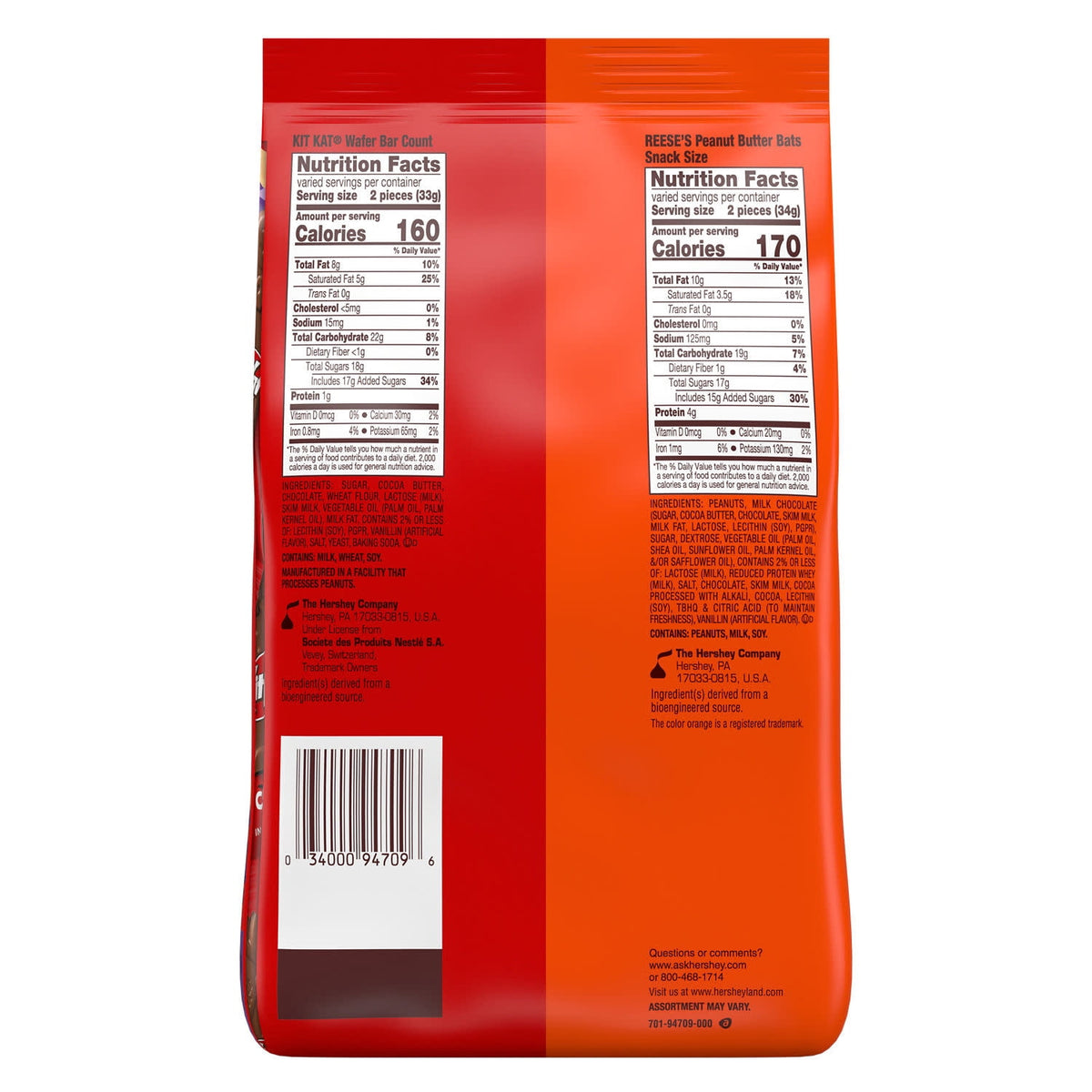 Kit Kat and Reese's Assorted Milk Chocolate, Halloween Candy Bag, 18.44 oz (30 Pieces)