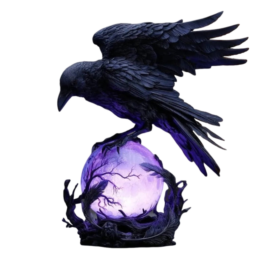 Gothic Mysterious Crow LED Flameless Candle, Luminous Sculpture, Gothic Home Decor Accent, Raven Lamp for Halloween Gifts, Bedroom Bedside, Living Room, Orange