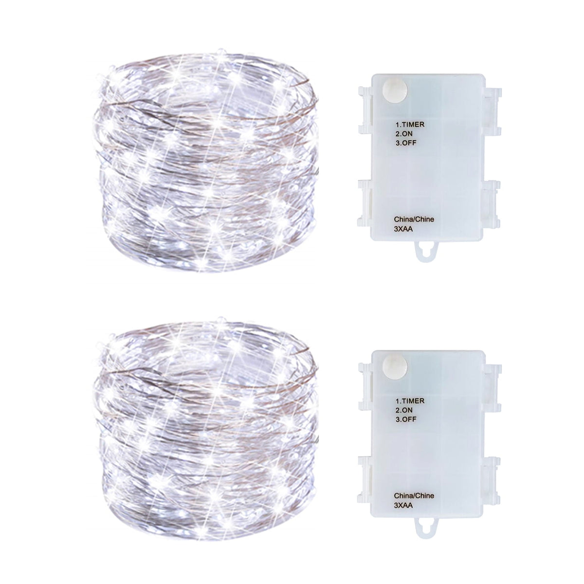 2 Pack Battery Operated Mini Lights,Indoor Led Fairy Lights with Timer 6 Hours on/18 Hours off for Wedding Party Decorations,50 Count Leds,17 Feet Silver Wire(Cold White)
