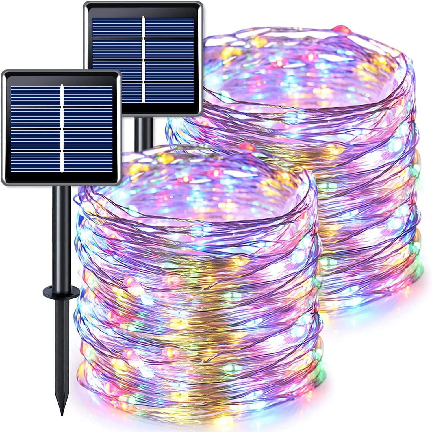 2 Pack Solar Fairy Lights Outdoor 33ft 100 LED Solar Powered Copper Wire Lights 8 Modes Waterproof for Garden Tree Patio Wedding Party Decor,Cool White