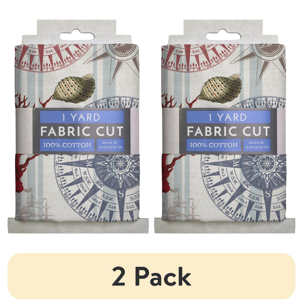 (2 pack) David Textiles Nautical Navigation 44" Cotton Sewing & Craft Fabric 1 yd Pre-cut, Multi-Color