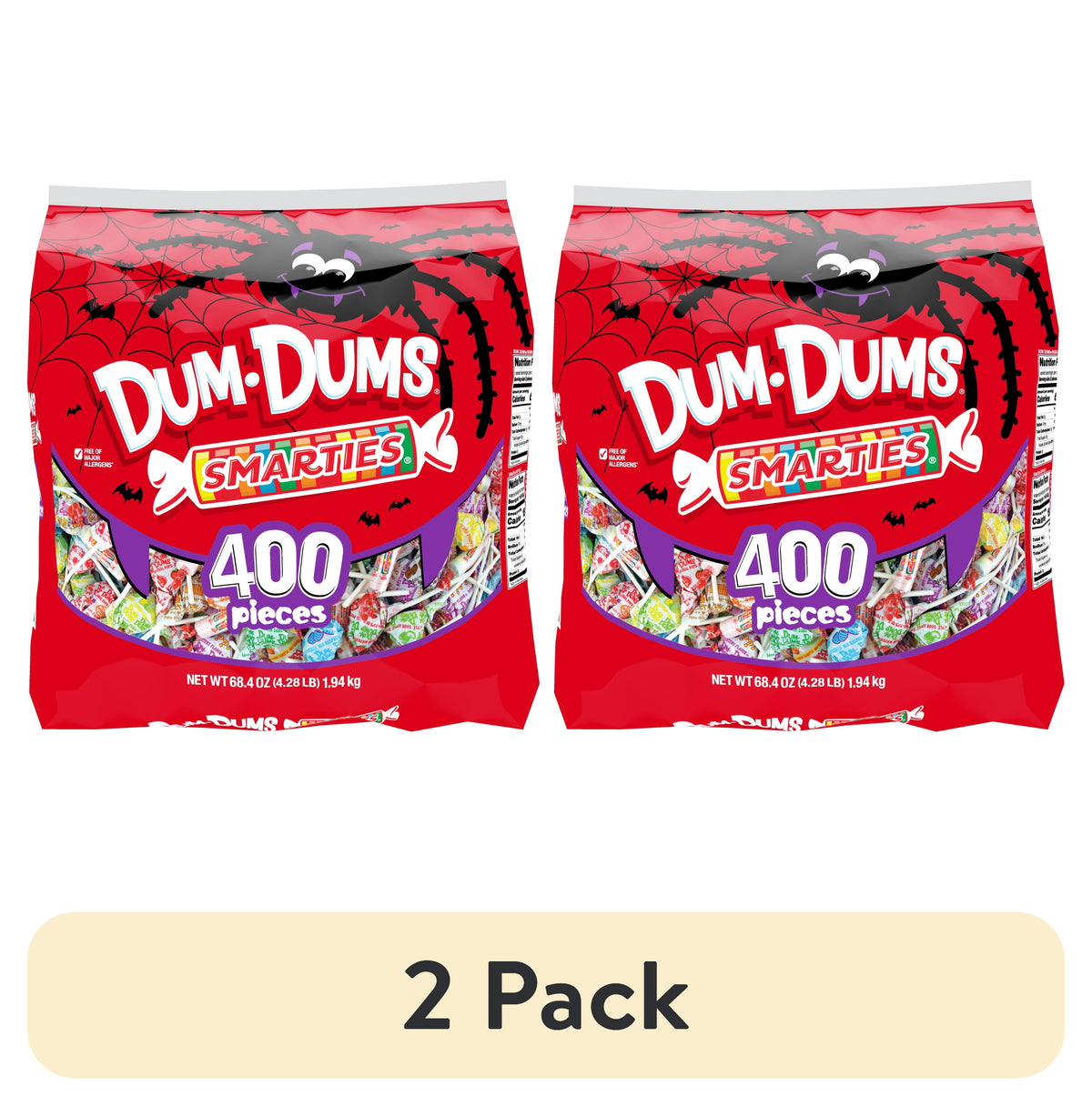 Dum Dums & Smarties Halloween Allergen-Free, Assorted Candy Mix Lollipops & Suckers, Hard Party Candy Bags, 400 Count