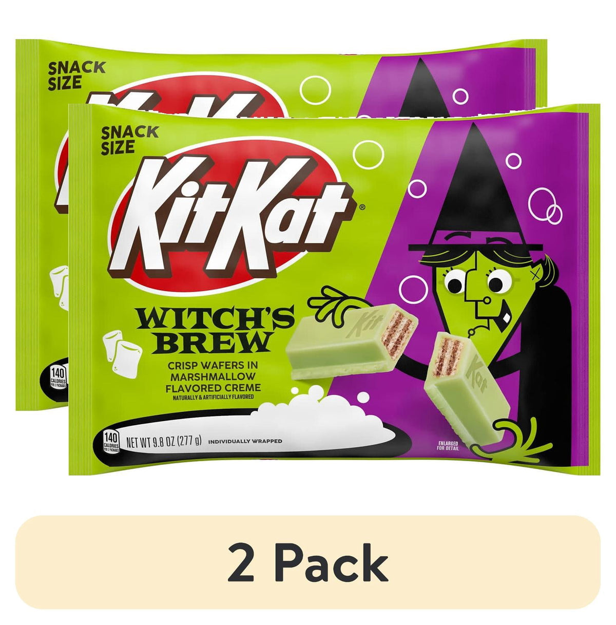 Kit Kat Witch's Brew Marshmallow Flavored Creme Wafer Snack Size, Halloween Candy Bag, 9.8 oz