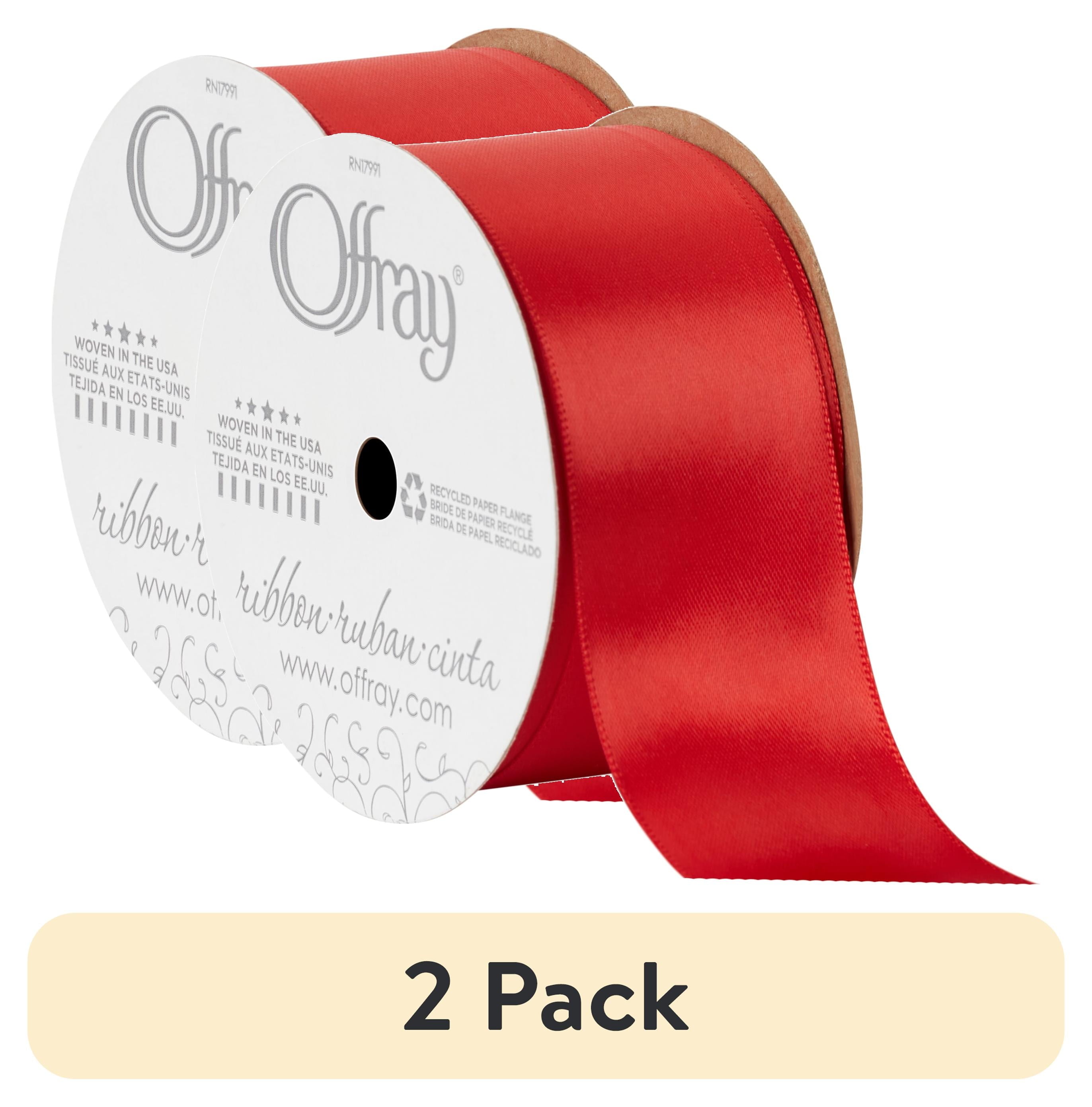 (2 pack) Offray Ribbon, Red 1 1/2 inch Double Face Satin Polyester Ribbon, 12 feet