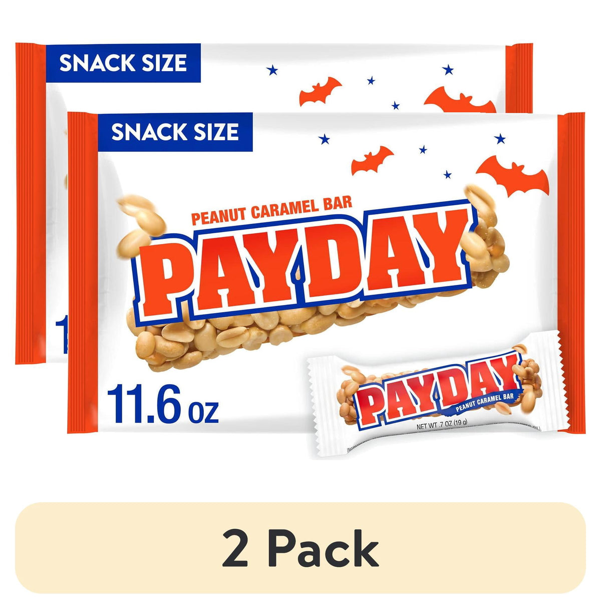 Payday Peanut Caramel Snack Size Halloween Candy, Bag 11.6 oz