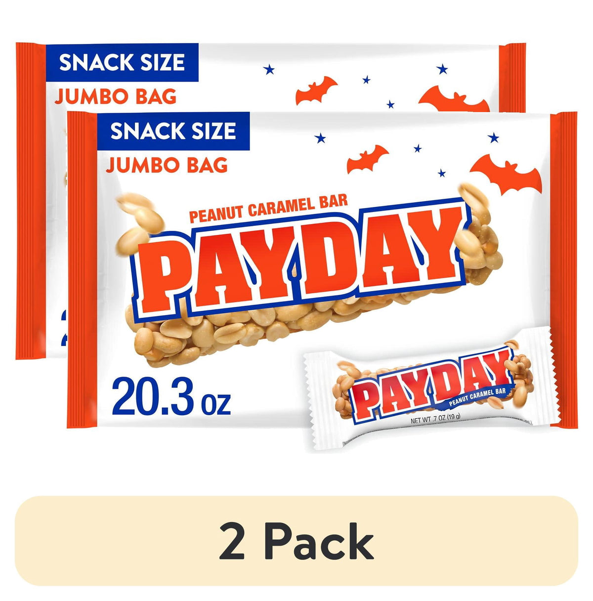 PayDay Peanut Caramel Snack Size, Halloween Candy Jumbo Bag, 20.3 oz