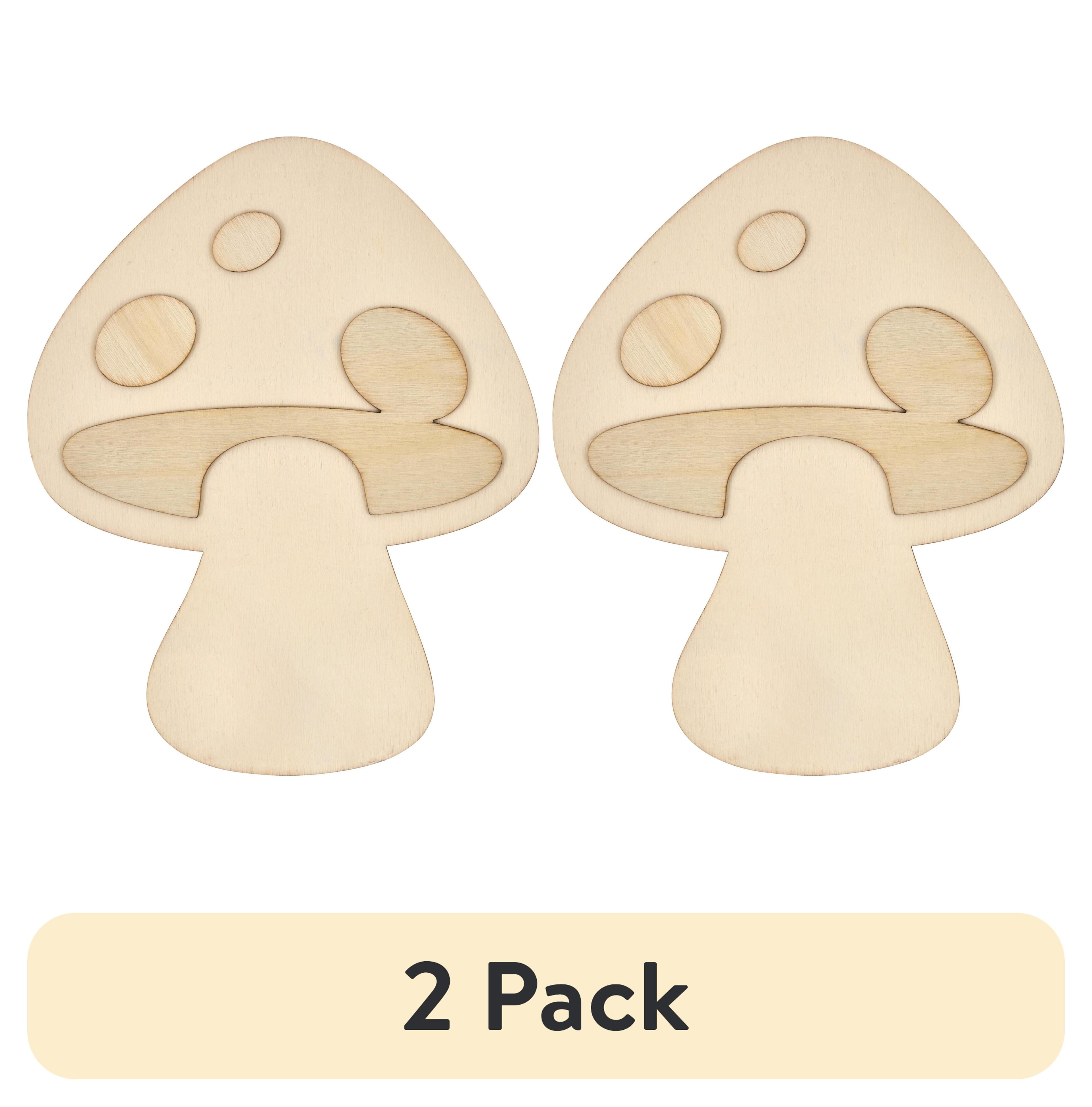 (2 pack) Plaid Unpainted Wood Surfaces, Mushroom, 7"