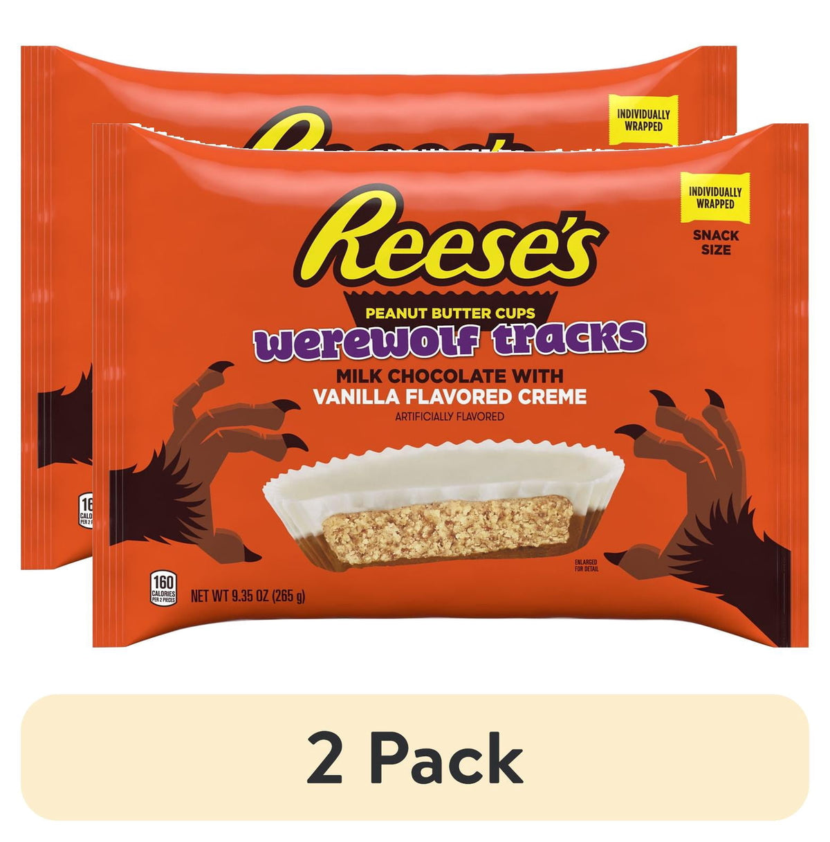 REESE'S Milk Chocolate and Vanilla Flavored Creme Snack Size Peanut Butter Cups, Halloween Candy Bag, 9.35 oz