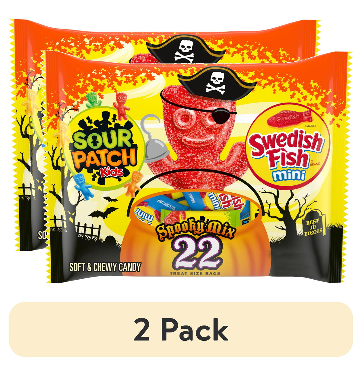 SOUR PATCH KIDS & SWEDISH FISH Mini Halloween Candy Variety Pack, 22 Trick or Treat Bags