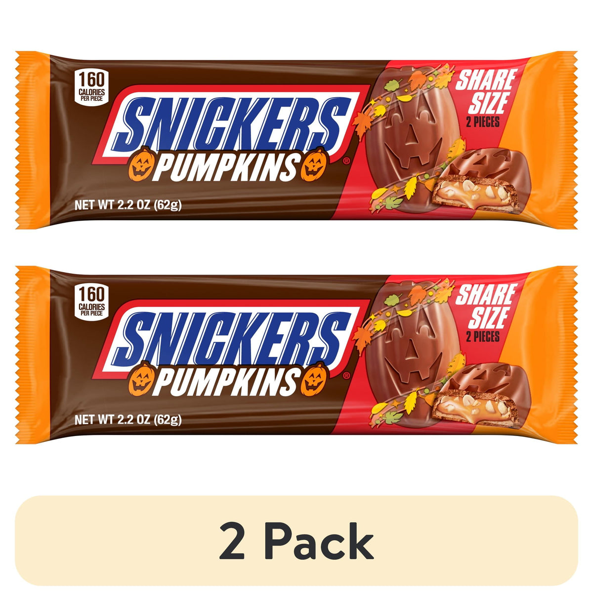 Snickers Pumpkins Chocolate Halloween Candy Bars, Share Size - 2.2 oz pack