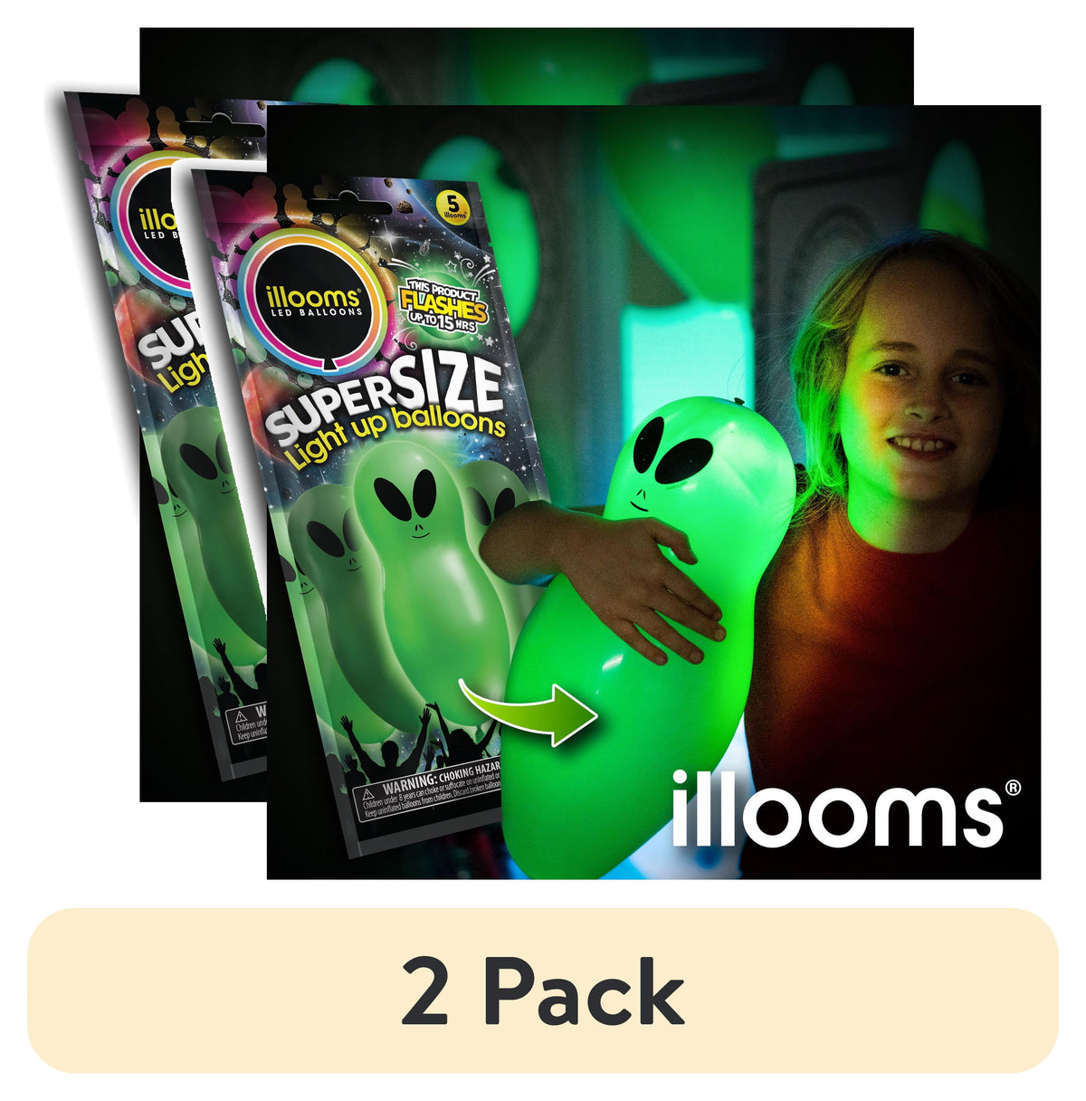 illooms LED Light-Up Latex Alien Party Balloons, Green, 5 pack