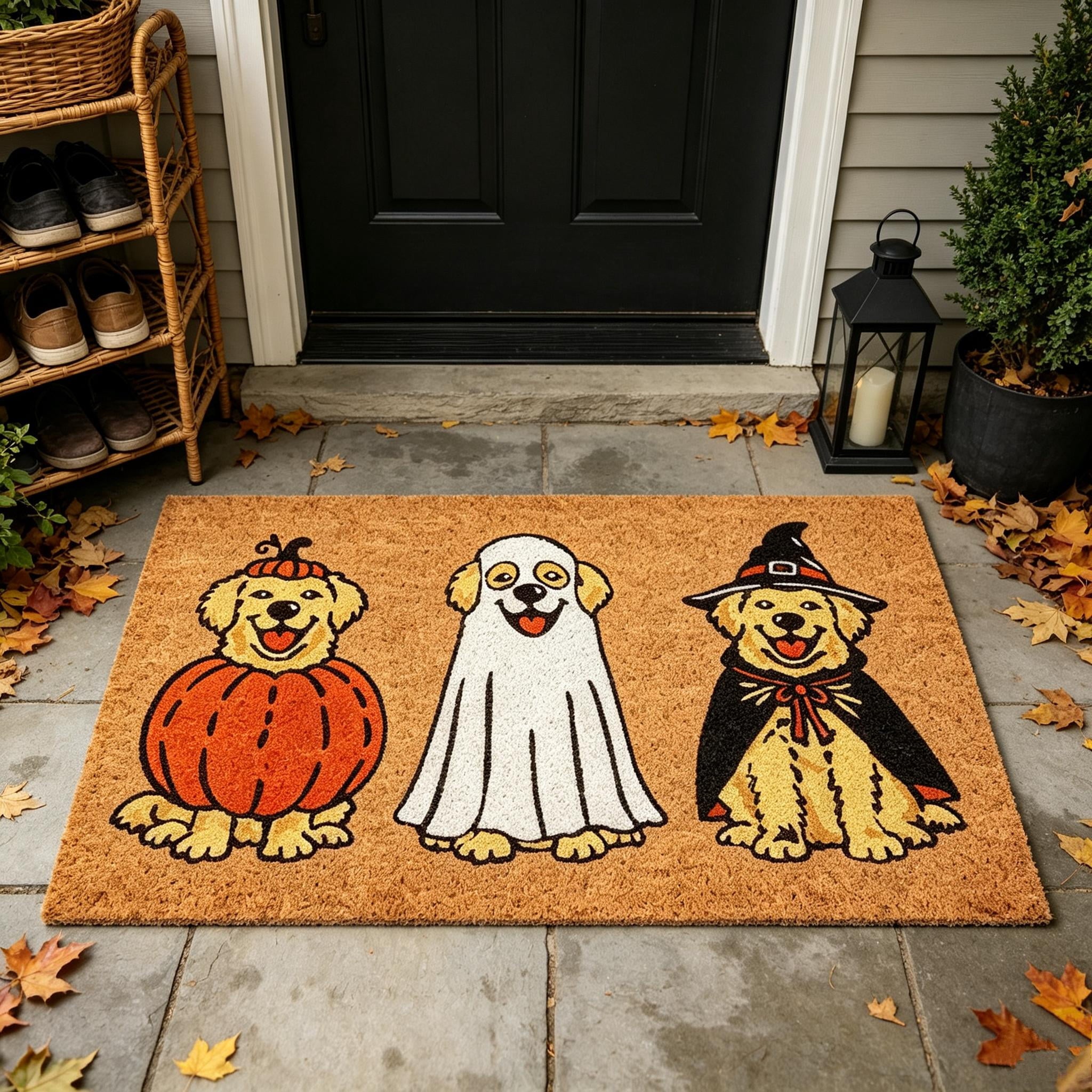 Clearance Halloween Multicolor Scallop Boo Outdoor Coir Doormat, 48" x 30" Large Halloween Bath Rug, Halloween Decoration Outdoor Indoor, Gift for Women Men