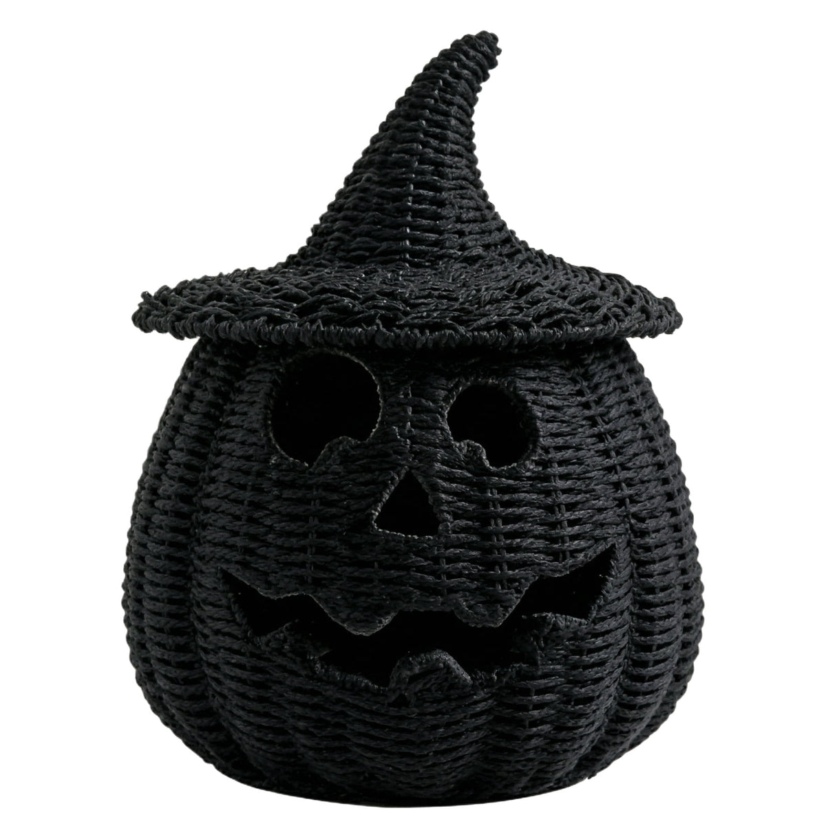 2026 Halloween Black Woven Seagrass Pumpkin Storage Basket with Lid, Fall Indoor Home Decorations for Halloween Party Home Halloween Decor, 10.2 inch