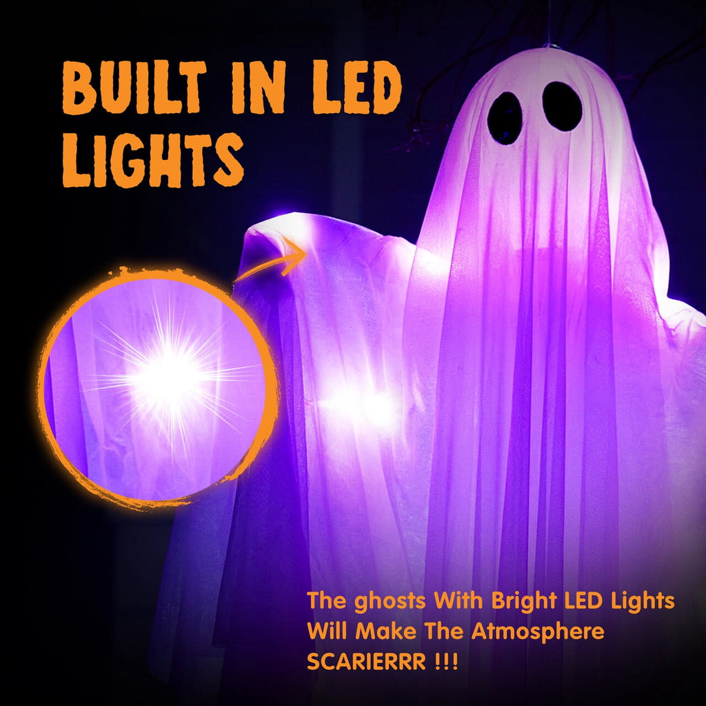 Joyfy 47inch Halloween Decorations Outdoor Hanging Ghost,Light up White Ghosts with Spooky Warm White LED Light,Halloween Outdoor Yard Porch Decorations,Haunted House Decorations