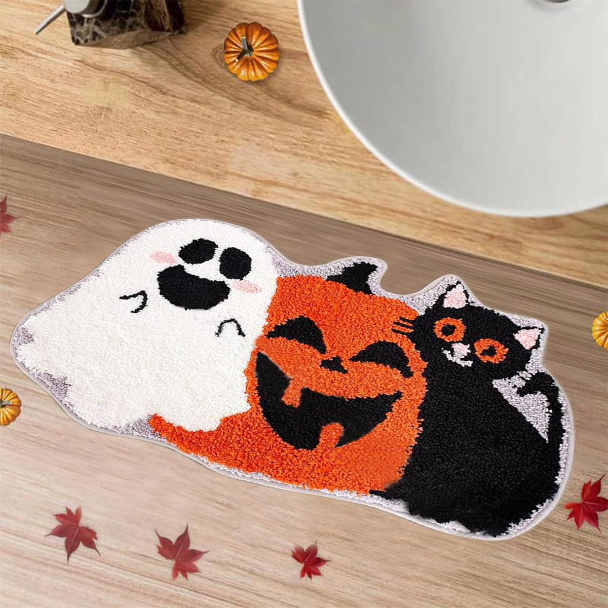 Yhmxh Halloween Bathroom Rugs, Halloween Pumpkin Bath Mats, Farmhouse Halloween Rugs for Bathroom Decorations for The Home, Holiday Cute Pumpkin Decor Non-Slip 15.7x23.6 Inches