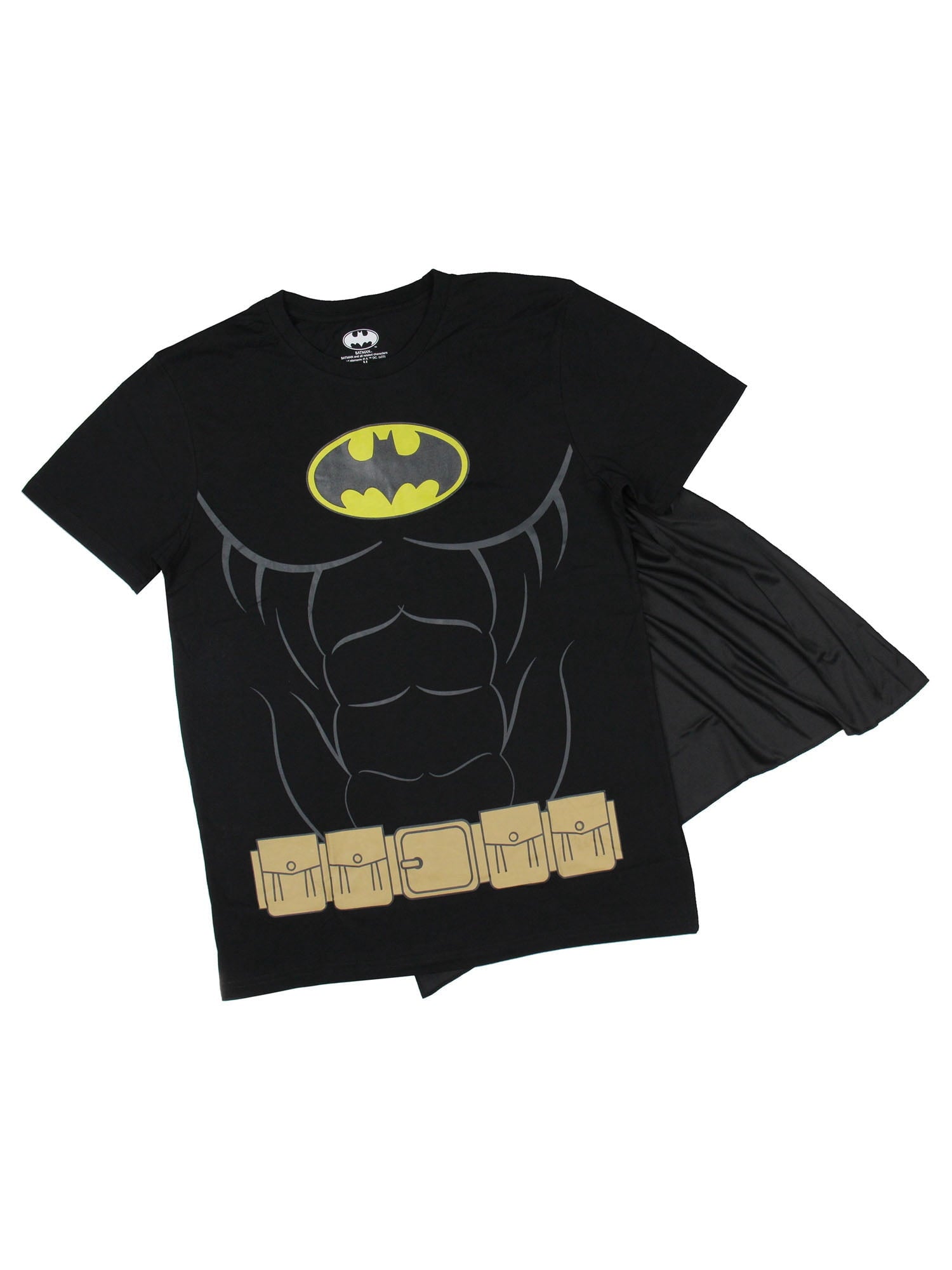 DC Comics Men's Batman Costume Shirt With Detachable Cape Classic Bat Logo Batman Cosplay Tee