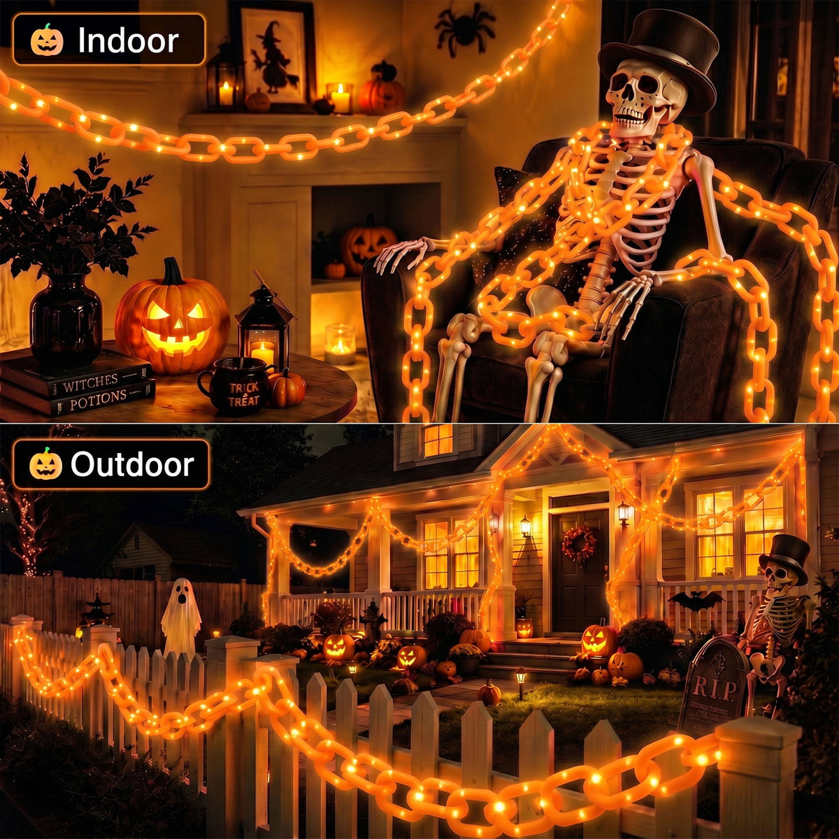 DAYBETTER 10FT Halloween Chain Lights, 8 Modes, Purple Lighted Props Chains, Waterproof for Outdoor Party, Creepy Cosplay, Spooky Ornaments