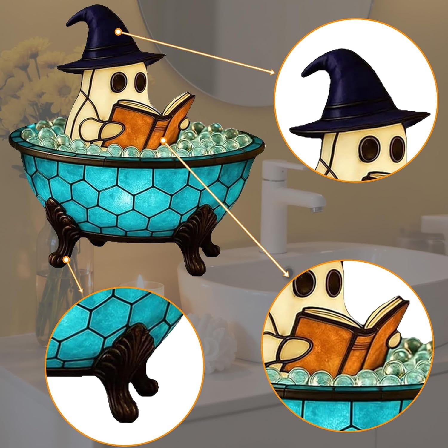 Clearance Halloween Decor-Halloween Decorations Indoor-Light up Ghost in Glass Like-Cute Ghost with Light for Home Kitchen Mantel Tabletop Party Decor and Holiday Decorations Best Halloween Gifts
