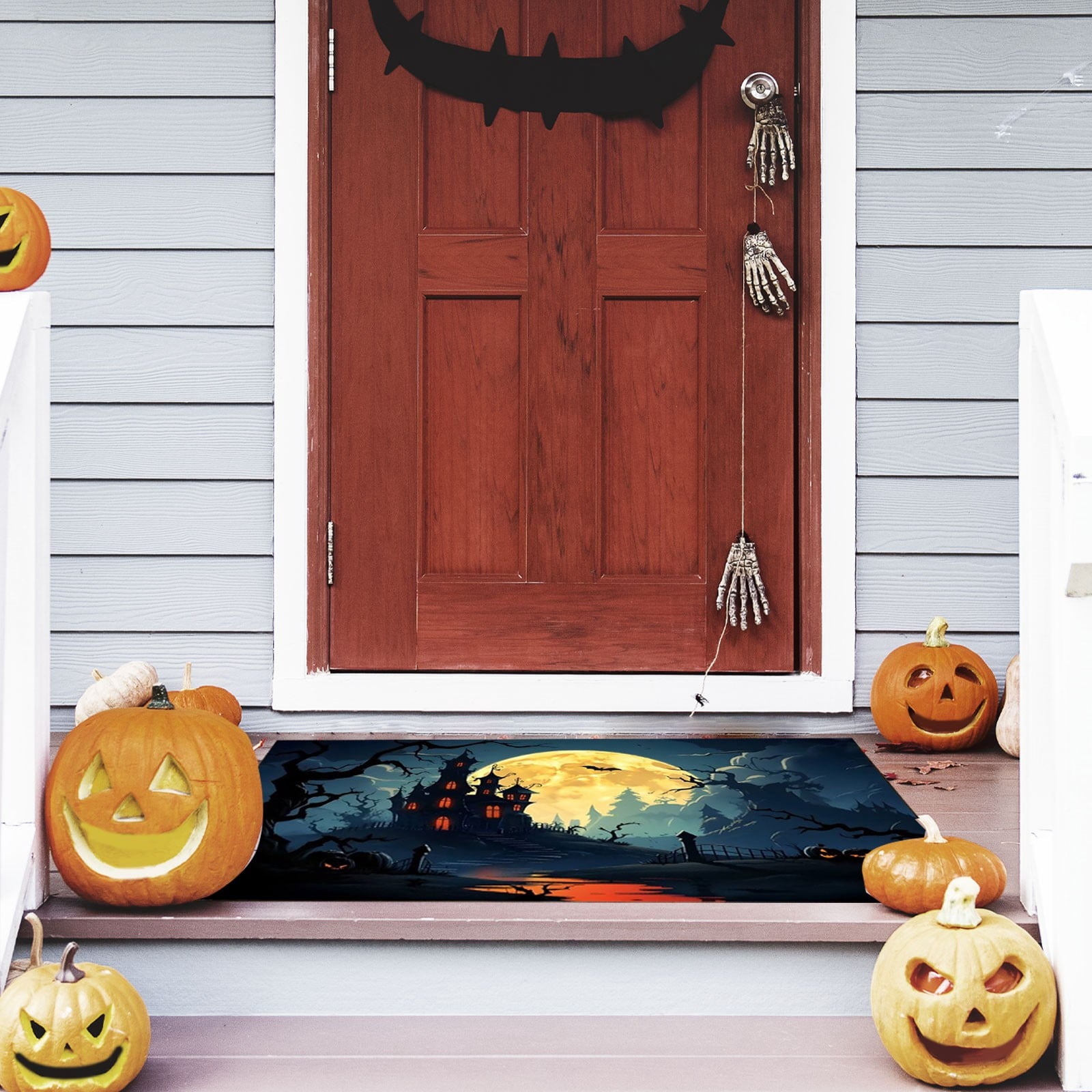 Xuniizn Halloween Mat, 16X24" Velvet Halloween Door Mat for Outside Entrance, Spooky Halloween Rug for Outdoor & Indoor, Non Slip Washable Halloween Doormat, Halloween Bathroom Decor