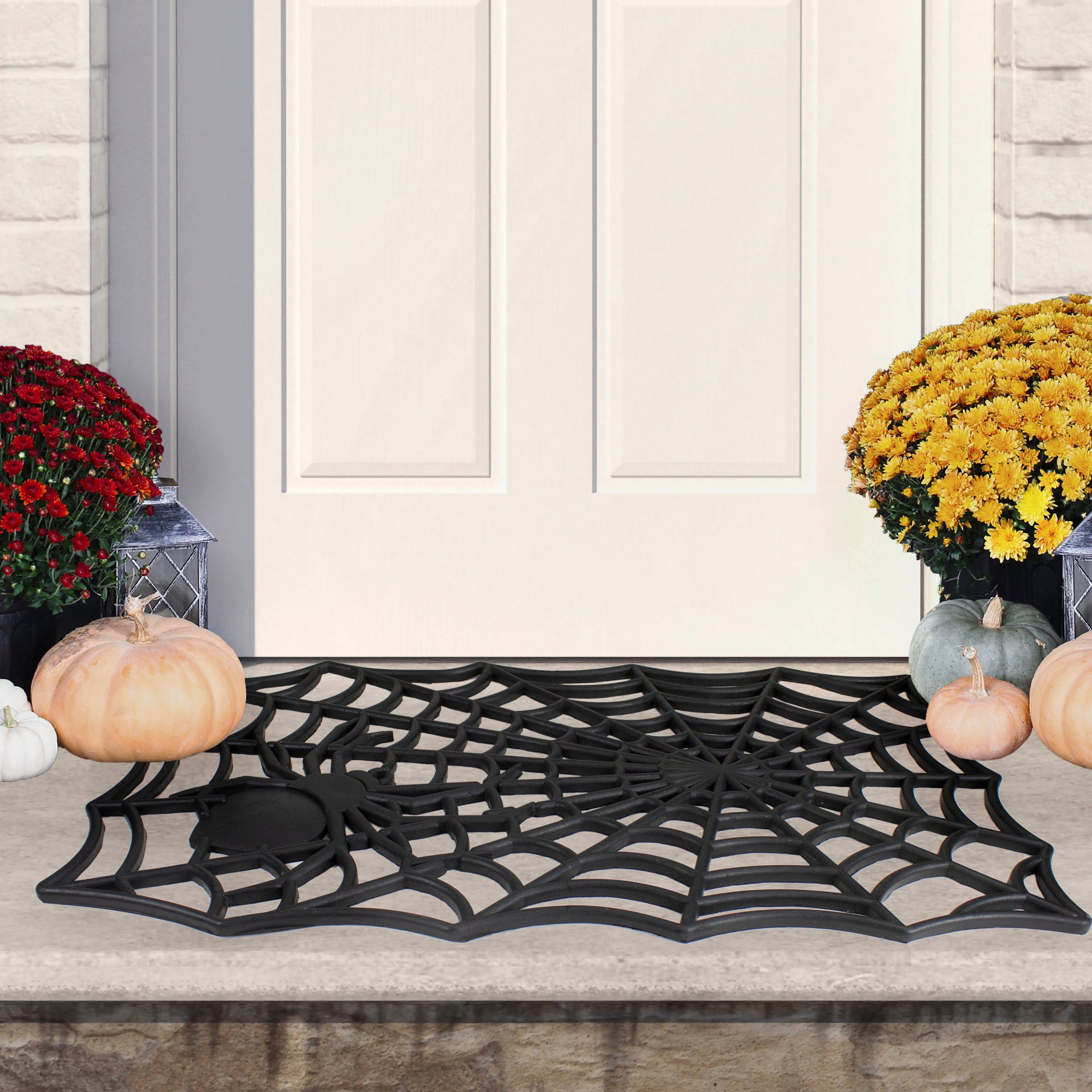 Northlight Spider Web Rectangular Halloween Doormat - Black - 18" x 30"