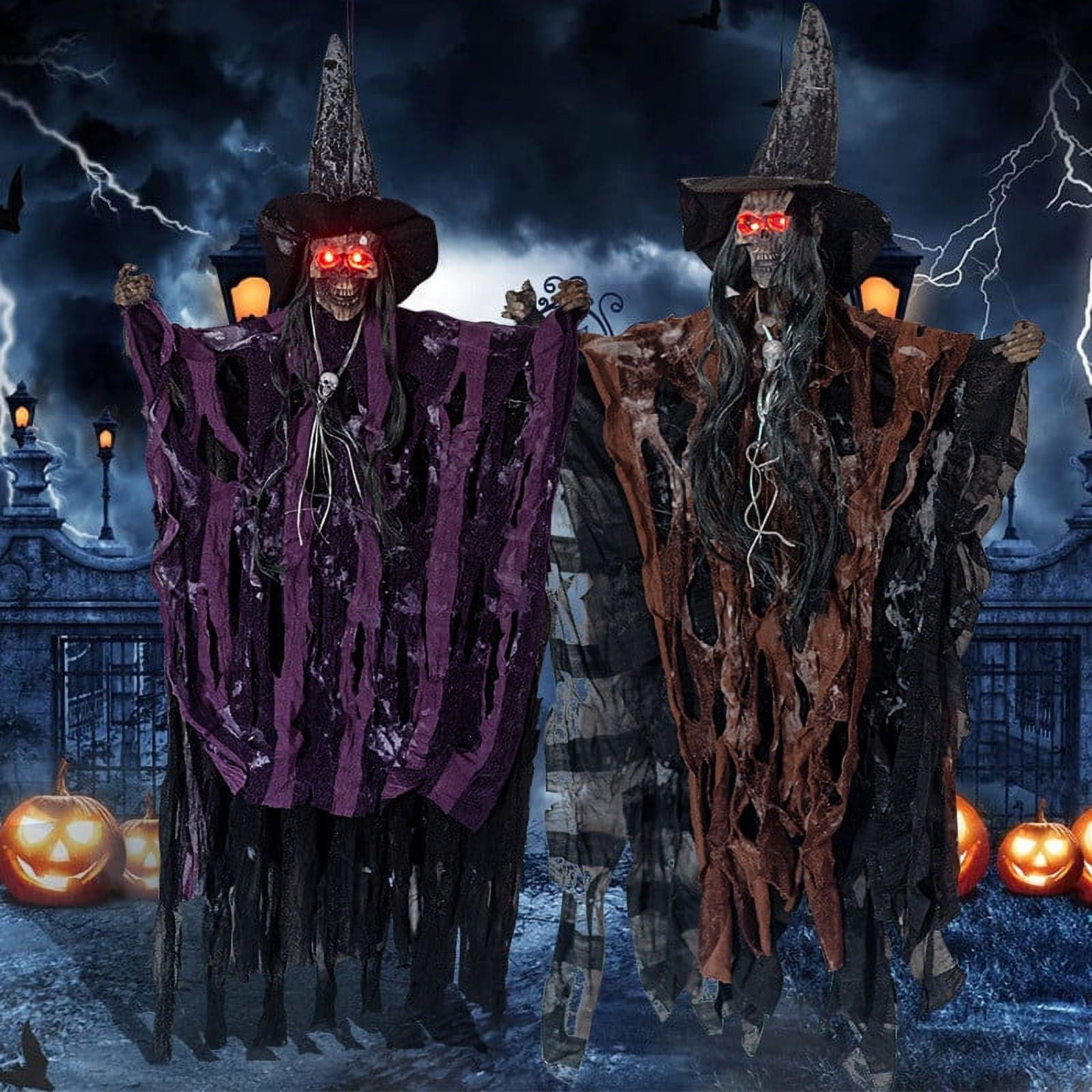 Wadada Halloween Animated Hanging Talking Witch, Sound Activated Halloween Decor Animatronic Hanging Decorations for Haunted House Prop Decor, Outdoor/Indoor Decorations (27.5 Inch)