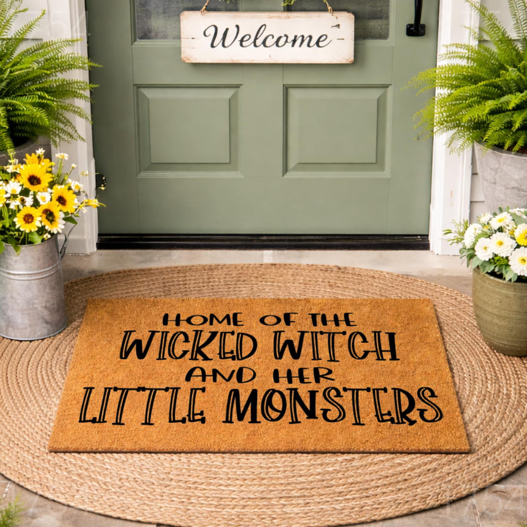 Home of the Wicked Witch and Her Little Monsters, Funny Doormat, Welcome Mat, Front Door Decor, Home Entry Rug, Halloween Theme 1754 (36x72 inches) 1754