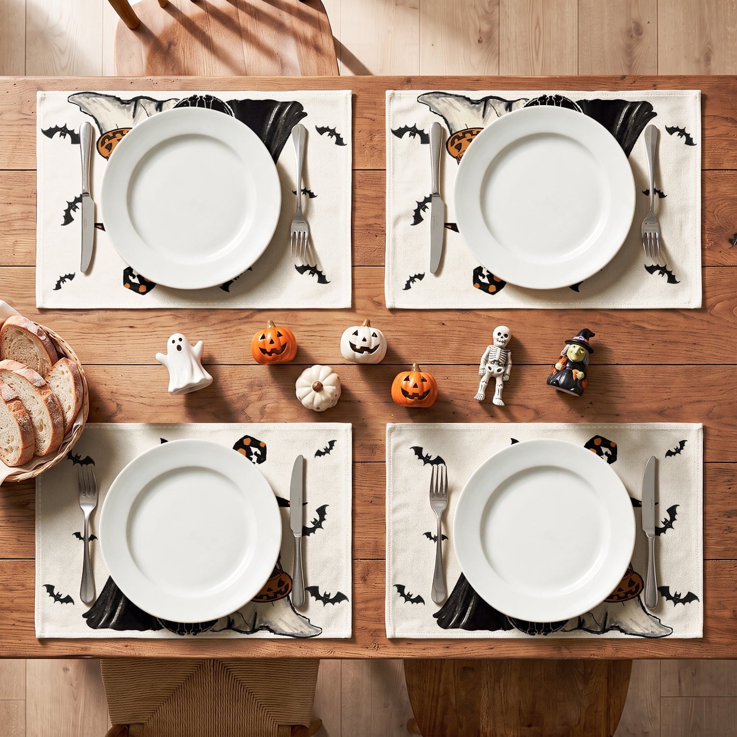 Smile Jack-O'-Lantern Spider Web Halloween Table Placemats Set of 4 Round 15 Inch Black