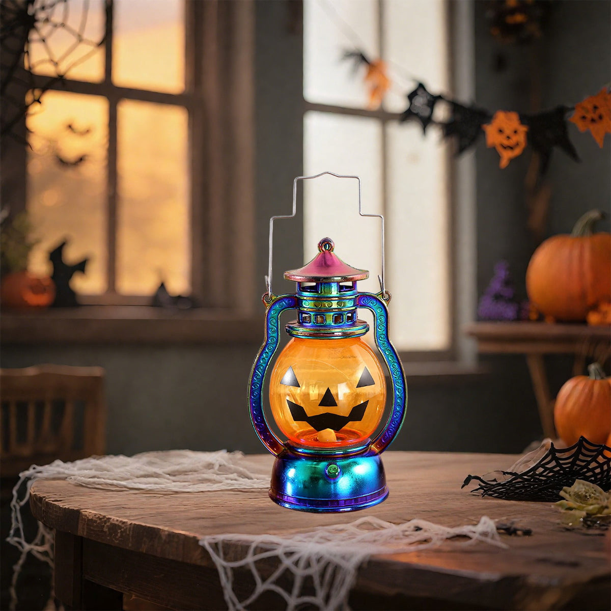 Black Halloween Mini LED Lantern Table Centerpiece 5.1 Inch for Indoor Decor, 2 Inch, 5 cm
