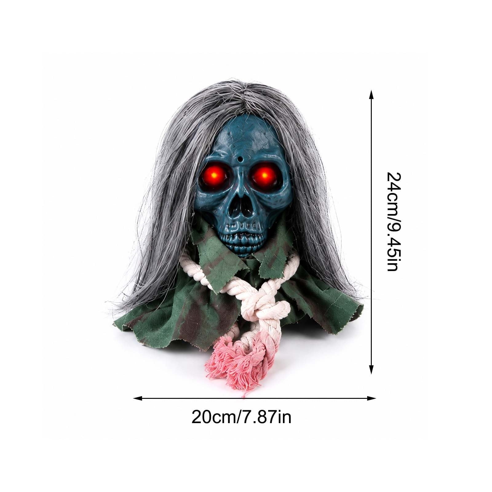 Moving Long Hair Hanging Skull Head Prop, Creepy Animated Halloween Skeleton Decor, Spooky Ornament for House, Party, Indoor Outdoor (Batteries Not Included)