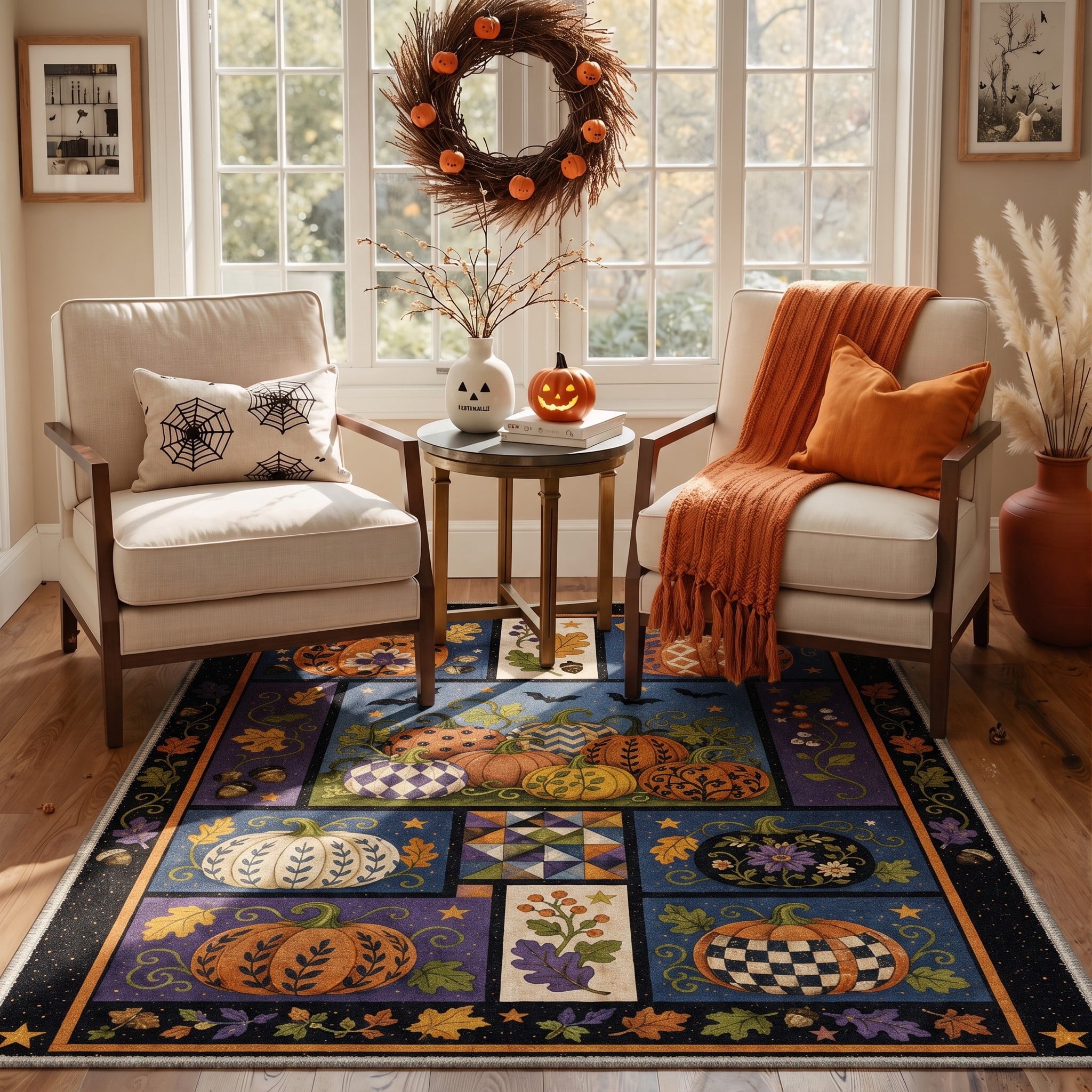 GENIMO 2'x7' Halloween Runner Rug, Washable Non Slip Soft Vintage Witch Indoor Outdoor Hallway Runner for Porch Patio Kitchen Entryway, Retro Sepia