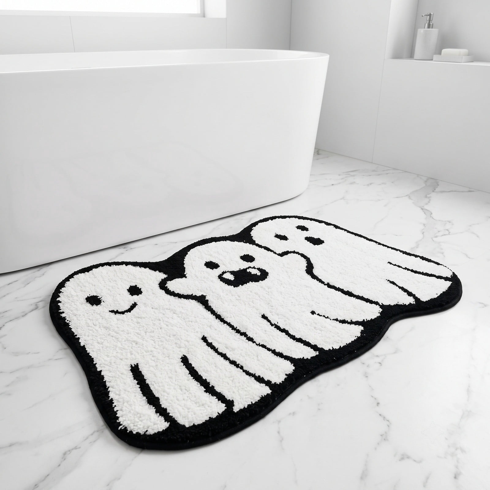 Halloween Bath Mat Ghost Multicolor Irregular Mat 27.56x17.72in Polyester Skidproof & Absorbent for Bathroom Entryway Living Room Halloween Door Mat by MPOISVA