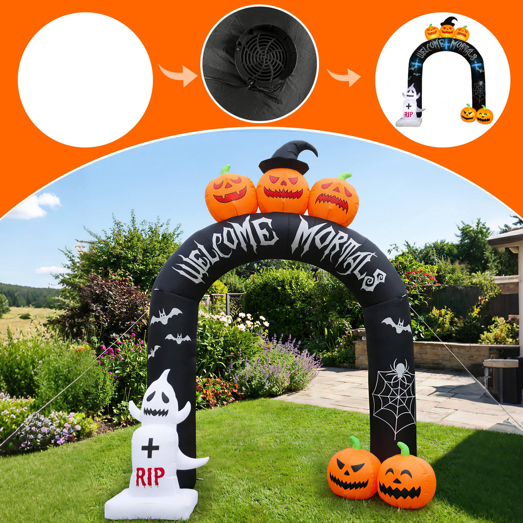 MAGOTAN 6 FT Halloween Inflatable Pumpkin Halloween Inflatable Pumpkins and Cat Outdoor Yard Decoration Build-in 7 LED White Lights