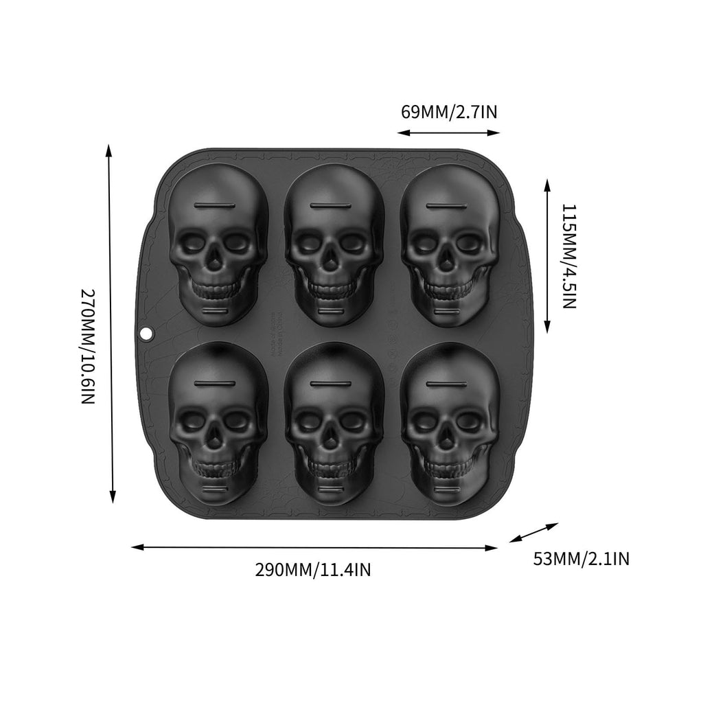 Halloween 6-Cavity Skull Silicone Cake Mold, Nonstick Skull Baking Pan for Mini Cakes, Chocolate, Pudding, Jello & Soap, BPA-Free Food Grade, Dishwasher Safe