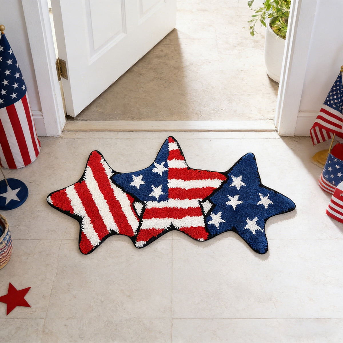 Wooowa Plush Style Multi Purpose Floor Mat Bathroom Entrance Coffee Table Carpet Fit for Fourth of July Decorations Patriotic Decor for Home Daily Holiday Festive Use