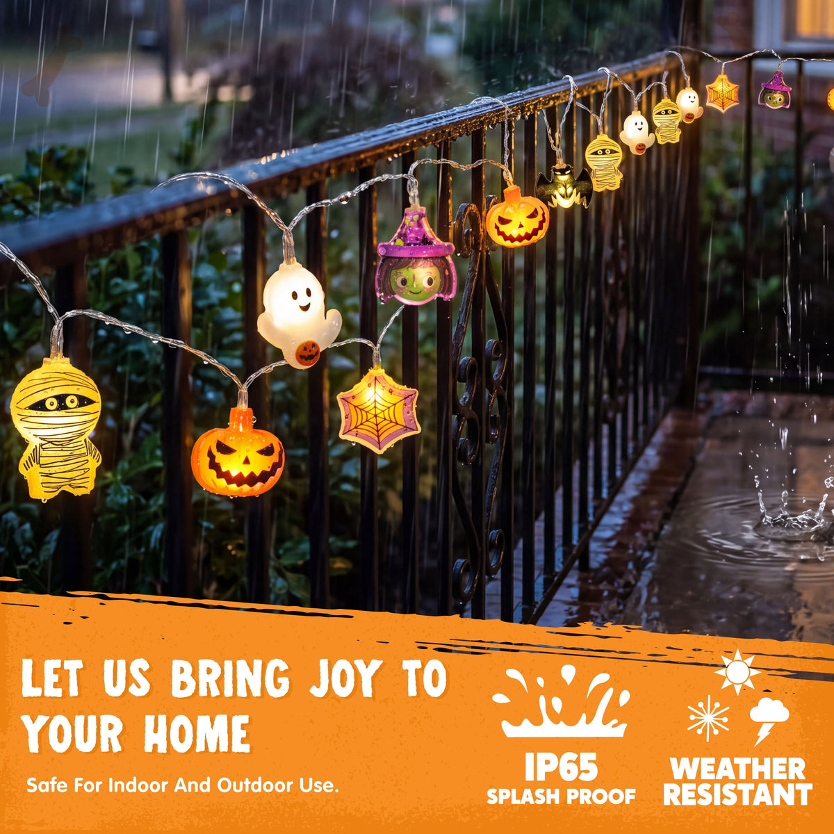 Joyfy 19.7ft Halloween Lights,30 LED Waterproof 3D Pumpkin Ghost Battery Operated String Lights with Timer 8 Lighting Modes Fairy Light for Window Indoor Outdoor Decor Halloween Party Decorations