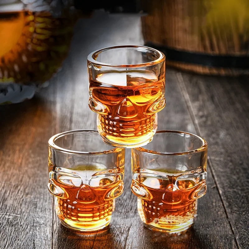 Skull Glass Shot Glasses- Set of 6 1.75oz, Clear
