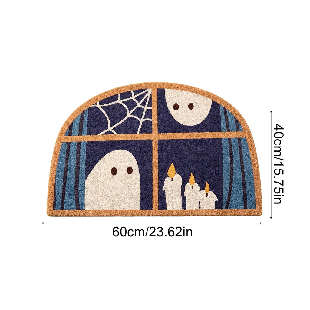 Halloween Doormat Ghost Bath Mat 23.6x15.7in Secure-Grip Absorbent Soft Faux Fur Rug for Bathroom Bedroom Living Room Decor by OVFUIZ