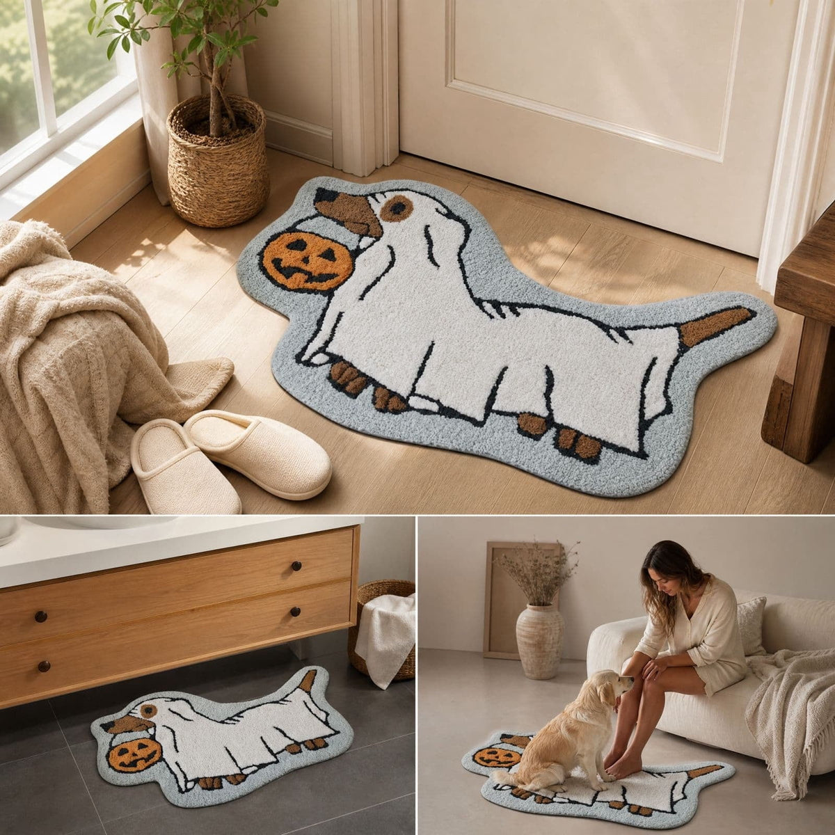 BZPIZ Halloween Cute Pumpkin Door Mat for Front Door, Doormat Outside Entrance, Halloween Decor for Porch and Entryway, Indoor & Outdoor Use Orange