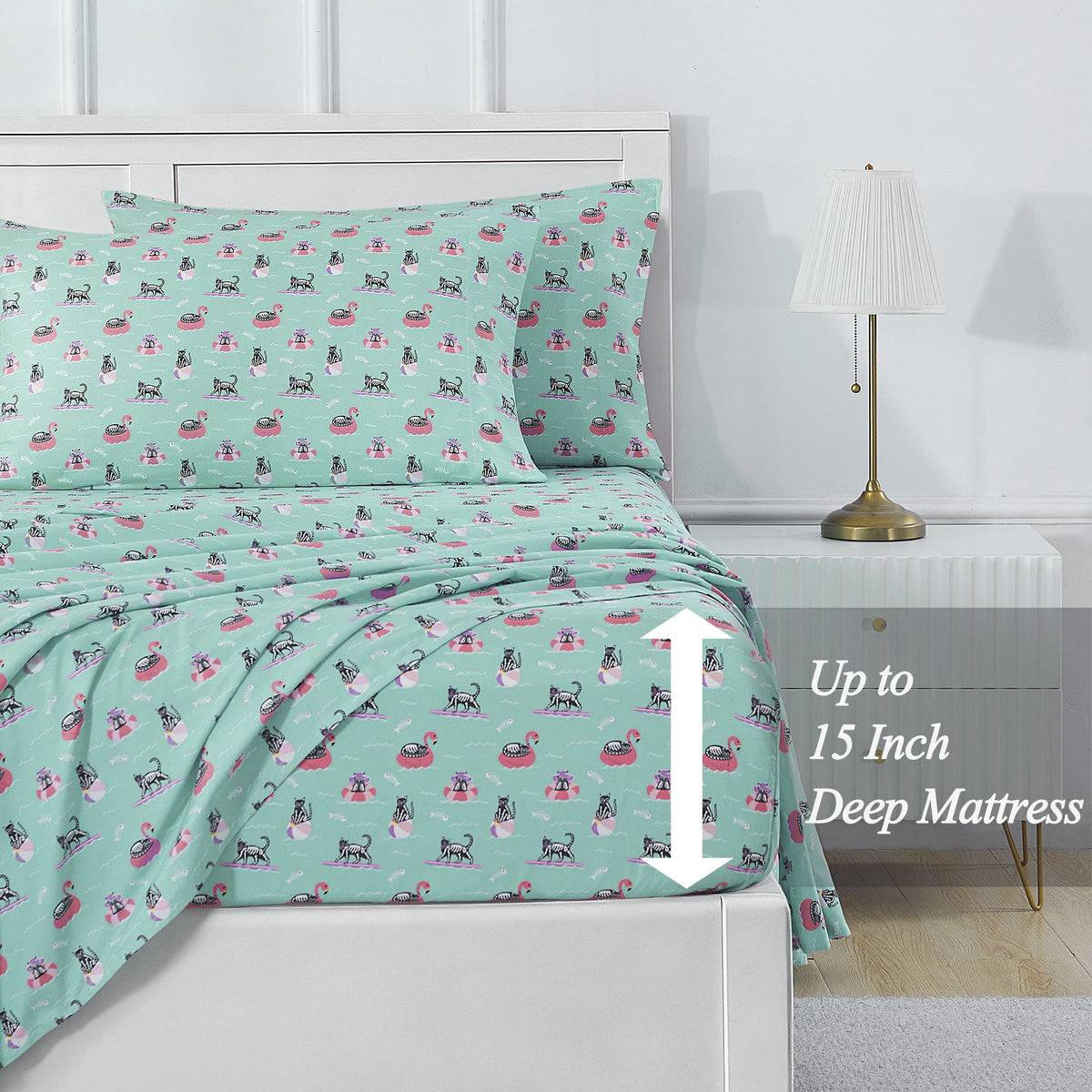 Summerween Crafted by Catherine Full 4-Piece Sheet Set, Black & White Nautical Ghosts