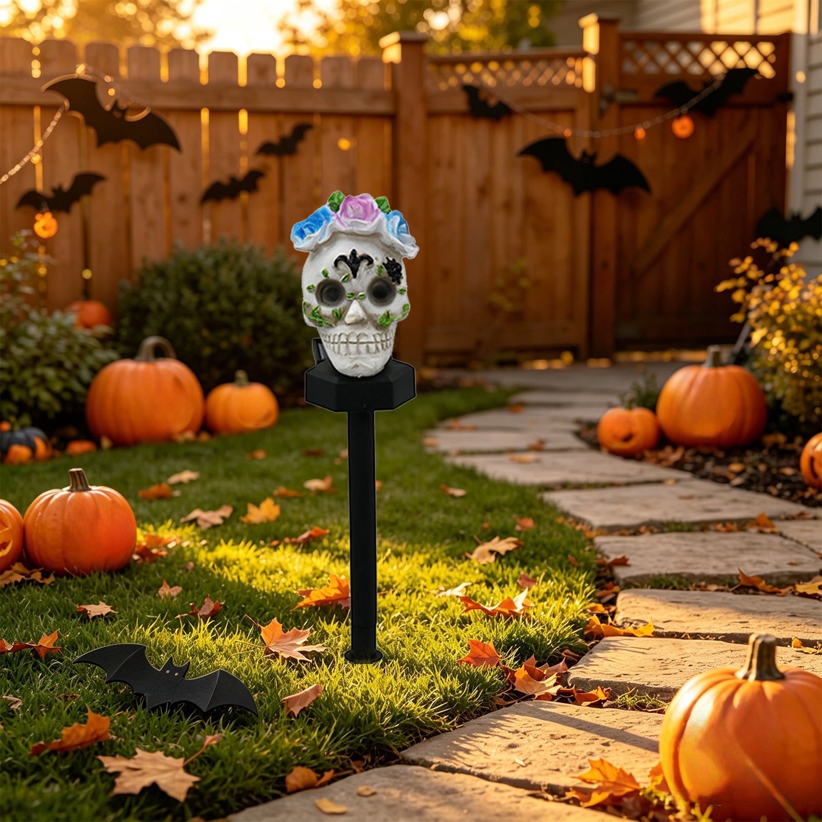 CRAGRSI Solar Halloween Skeleton Stake Lights Outdoor Skull Yard Lights Halloween Skeleton Garden Decor Black Solar Powered Waterproof for Yard, Lawn, Patio, Walkway, Garden, Halloween Outdoor Decor
