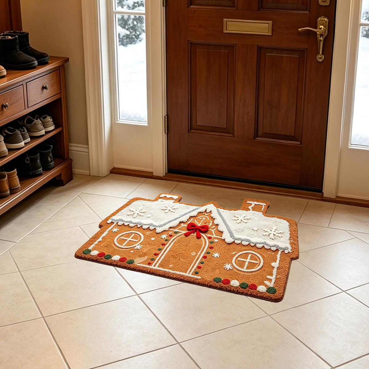Front Door Mat Indoor Outdoor Entrance Rug, Semicircular Entrance Mat, Half Round Waterproo Non-Slip Durable Rubber Doormat for Garage, Patio, 29.5 inch
