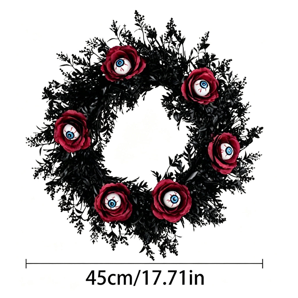 Gcvizuso Halloween Wreath with LED Light String, Purple Rose Black Crow Oval Spooky Twig Wreath for Front Door Window Fireplace Decor