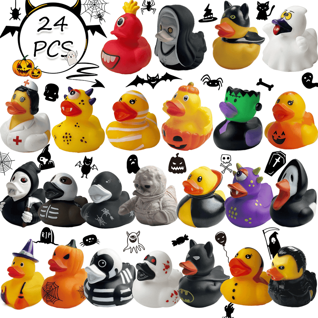 24 PCS Halloween Rubber Ducks Party Favors Toys for Jeeps Ducking Trick or Treat Supplies Goodie Bag Fillers, Halloween Themed Bathtub Toys
