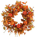 Fall Wreath Pumpkin Wreath Halloween Wreath for Front Door with Maple Leaves Harvest Wreath for Door Window Porch Thanksgiving Halloween Decor
