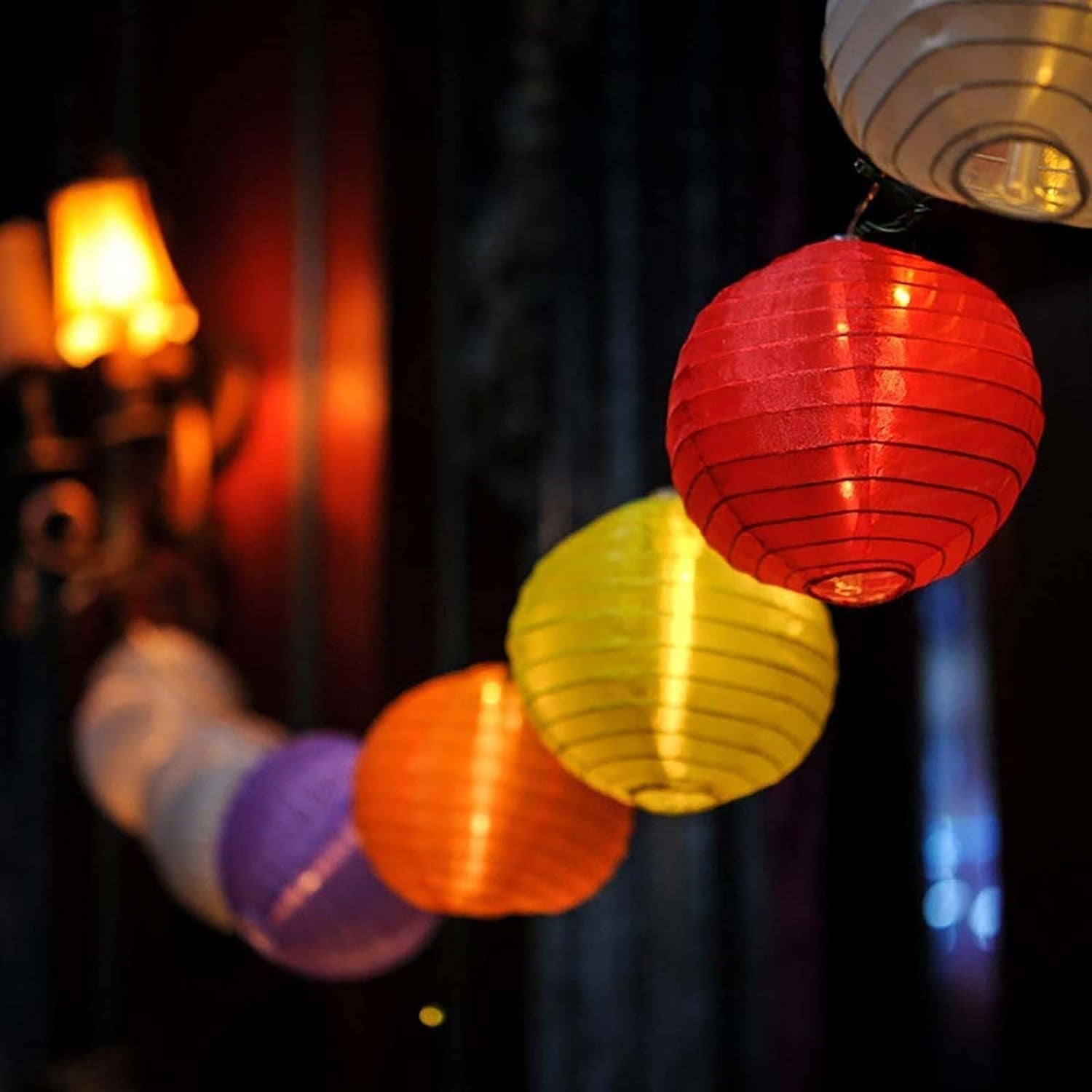 POPUQS White Solar Powered Outdoor Hanging Lanterns, Chinese Traditional 12 Inch