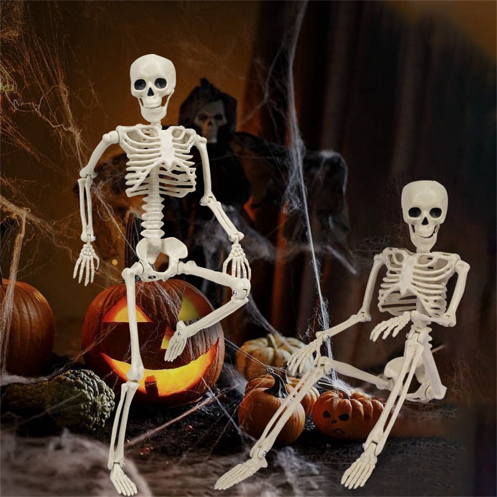 Qocolhg Halloween Posable Skeletons, Full Body Human Skeleton with Movable Joints for Halloween Haunted House Graveyard Party Scary Decor