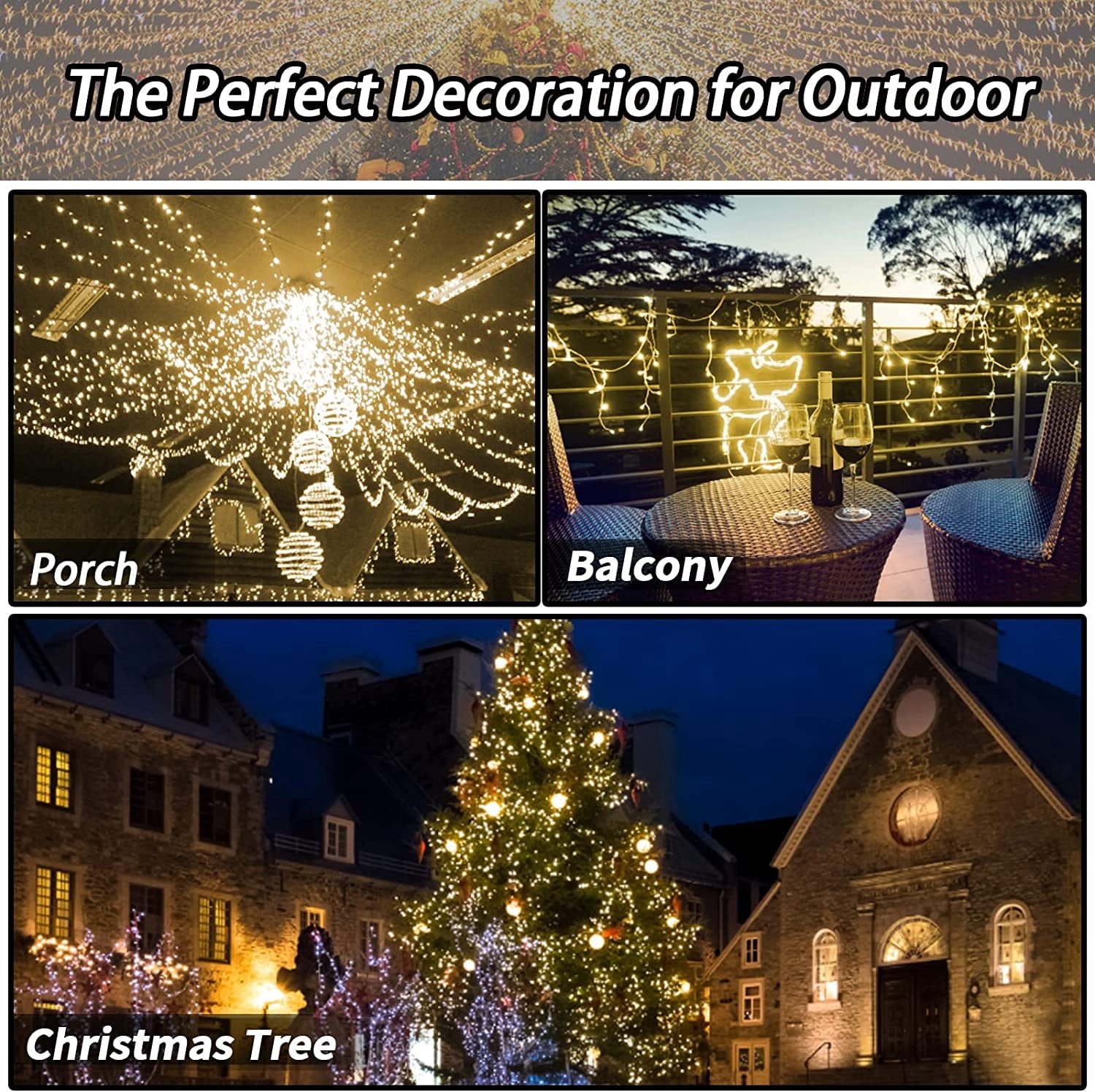 GooingTop Solar String Lights 52.3ft 160 LED Solar Tree Lights Outdoor Waterproof,Camping String Lights Yard Lights Christmas Lights with 8 Modes for Tree Wedding Holiday Party(Warm White)