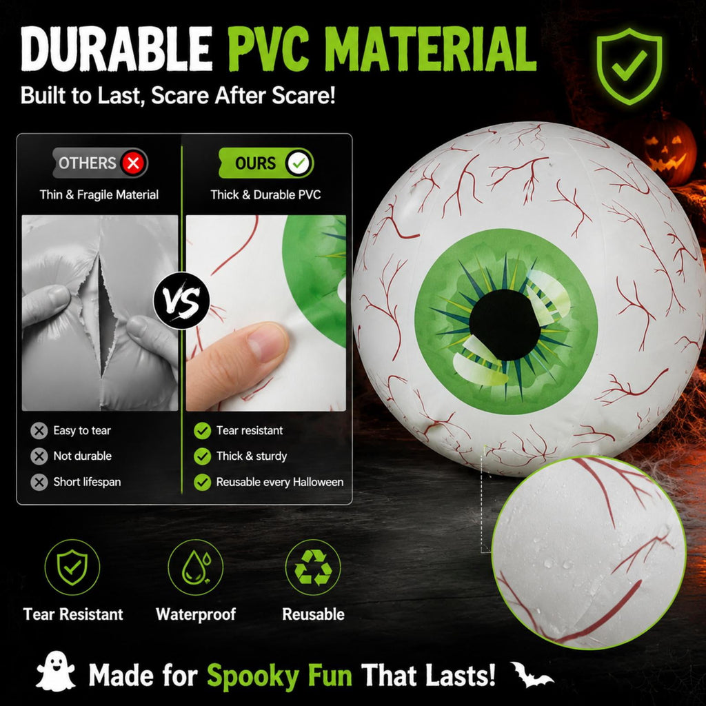 Kumdkd 15.7" Halloween LED Eyeball Inflatable Decor - Color Changing Party Balloon with Remote Control for Indoor/Outdoor Scary Decorations