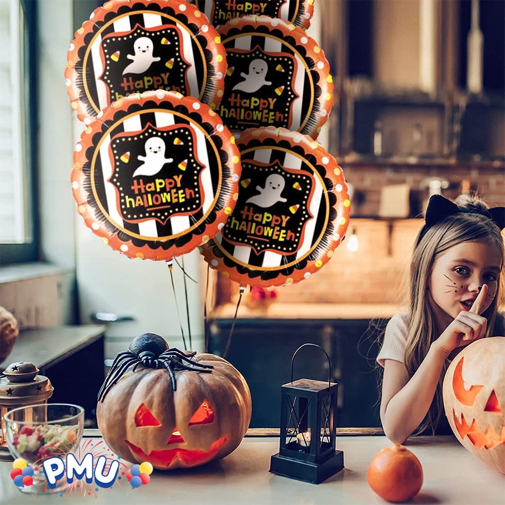 PMU Halloween Party Decoration "Happy Halloween" Jack Faces Aglow 18 Inch Mylar-Foil Balloon (1pkg) Pkg/1